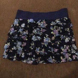Justice Tiered Ruffle Skirt Navy Floral Size 8